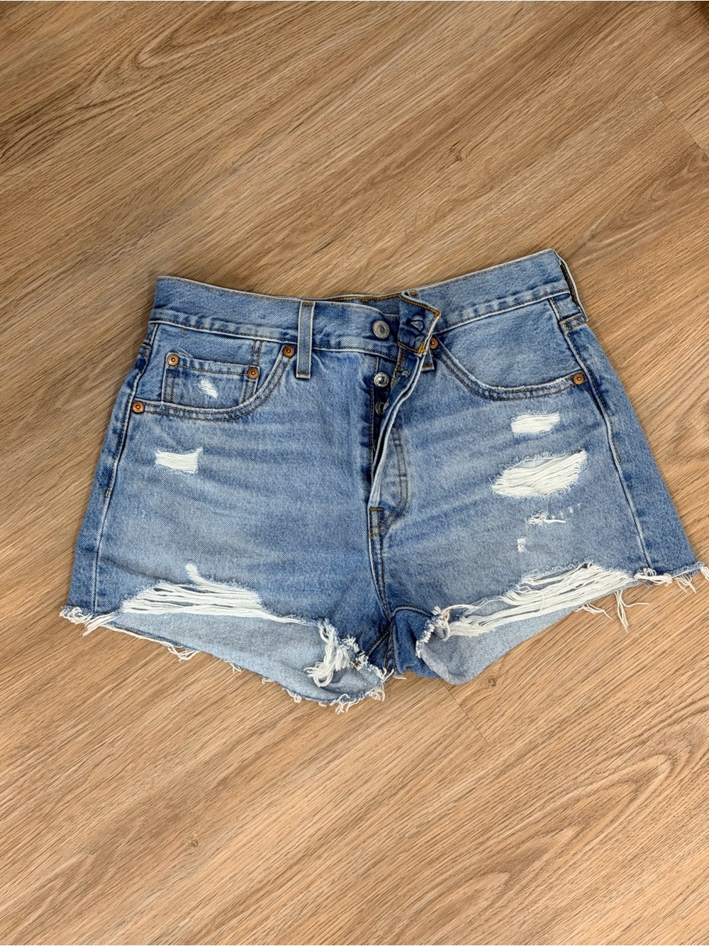 Levi's Blue Distressed High-Rise Denim Shorts